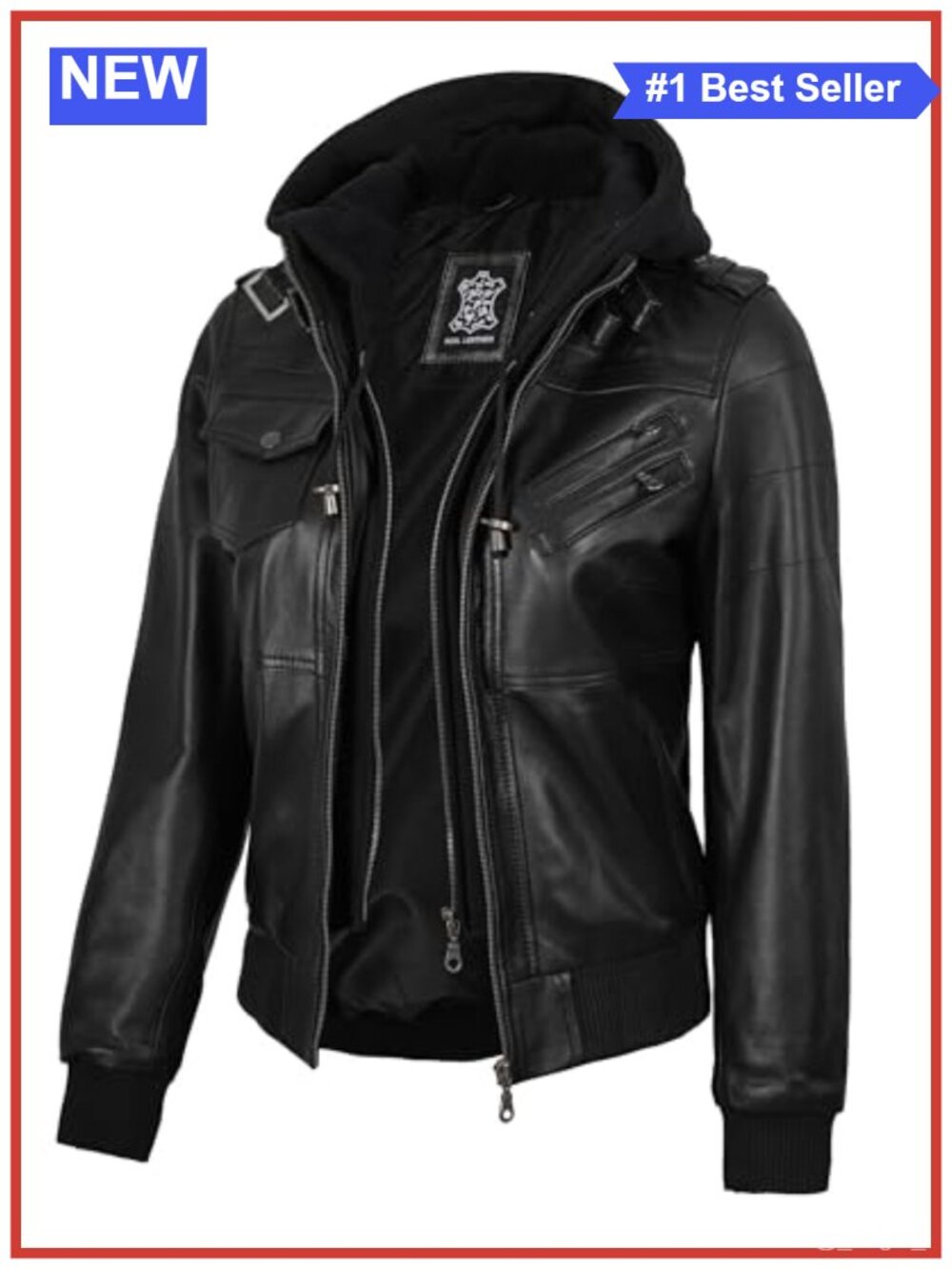 Genuine Lambskin Leather Hooded Bomber Jacket Women Removable Hood
